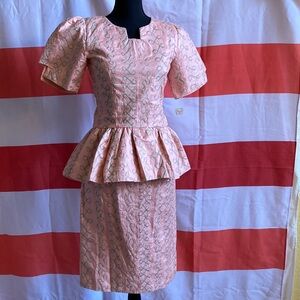 African Peach & Green Peplum 2 - piece Dress - Size 12